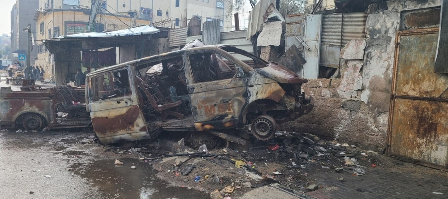 Unser zerstörter Krankenwagen in Gaza-Stadt.