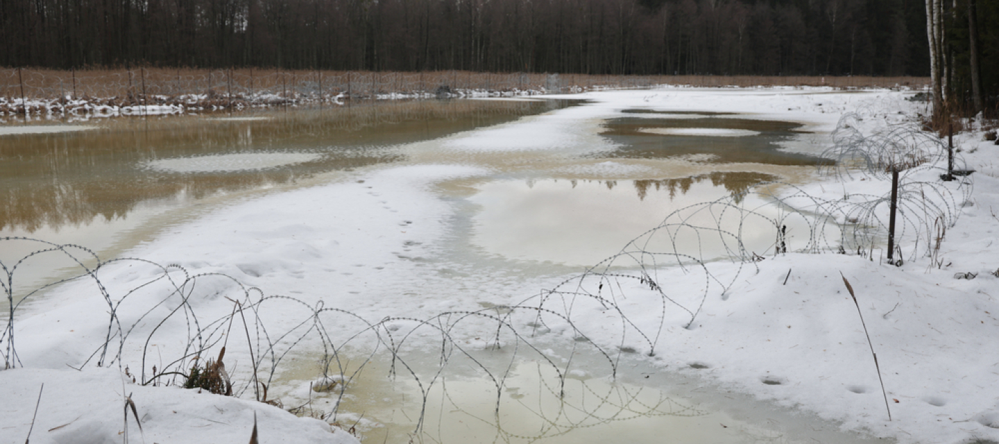 Grenze zwischen Polen Belarus in Natur Stacheldraht